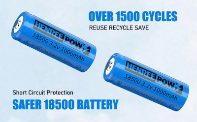 باتری قابل شارژ Henreepow 18500 ، باتری لیتیوم فسفات 3.2 ولت LifePO4 1000mAh برای GAR در فضای باز